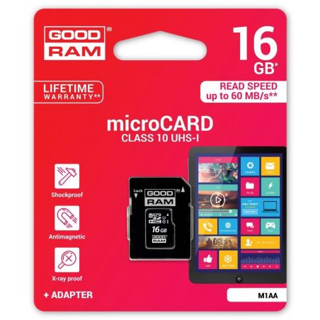 Atminties Kortelė GOODRAM MicroSD 16GB (class 10) + SD adapter 